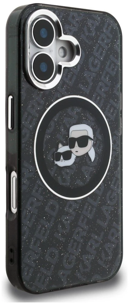 Karl Lagerfeld IML K&CH Heads Repeated Logo MagSafe dėklas Apple iPhone 16 juodos spalvos