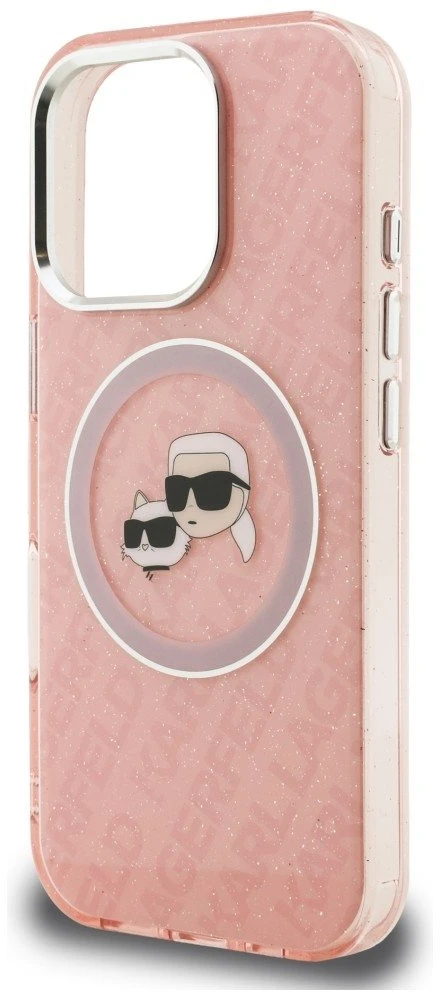 Karl Lagerfeld IML K&CH Heads Repeated Logo MagSafe dėklas Apple iPhone 16 Pro Max rožinės spalvos
