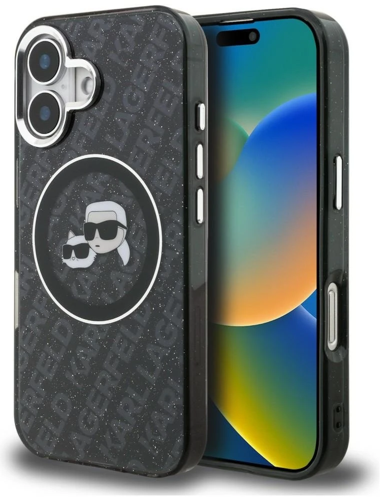 Karl Lagerfeld IML K&CH Heads Repeated Logo MagSafe dėklas Apple iPhone 16 juodos spalvos