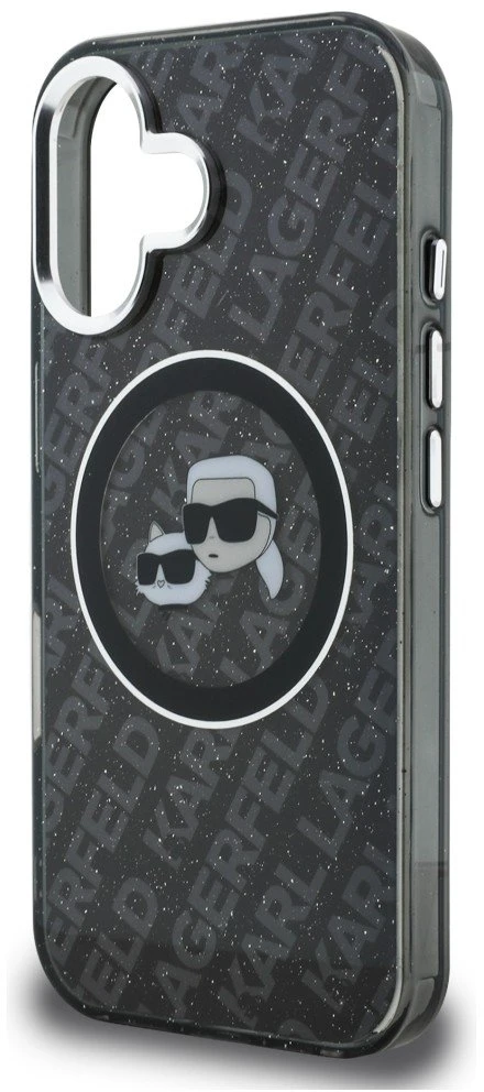 Karl Lagerfeld IML K&CH Heads Repeated Logo MagSafe dėklas Apple iPhone 16 juodos spalvos