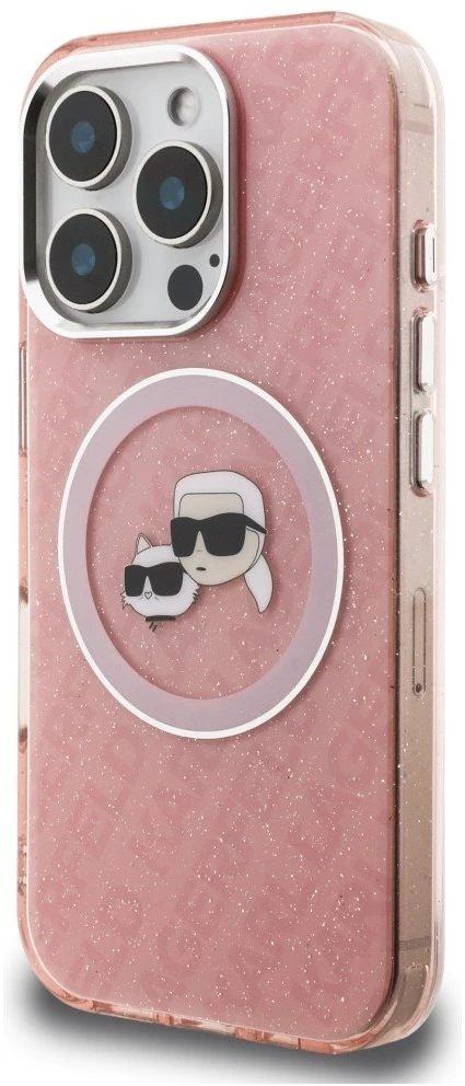 Karl Lagerfeld IML K&CH Heads Repeated Logo MagSafe dėklas Apple iPhone 16 Pro Max rožinės spalvos