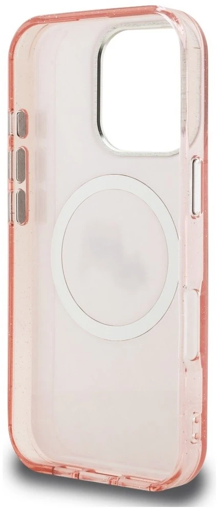 Karl Lagerfeld IML K&CH Heads Repeated Logo MagSafe dėklas Apple iPhone 16 Pro Max rožinės spalvos