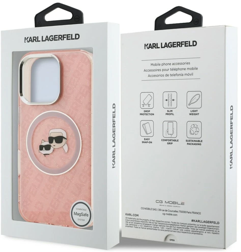 Karl Lagerfeld IML K&CH Heads Repeated Logo MagSafe dėklas Apple iPhone 16 Pro Max rožinės spalvos