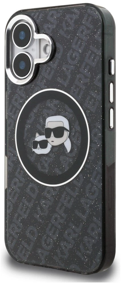 Karl Lagerfeld IML K&CH Heads Repeated Logo MagSafe dėklas Apple iPhone 16 juodos spalvos