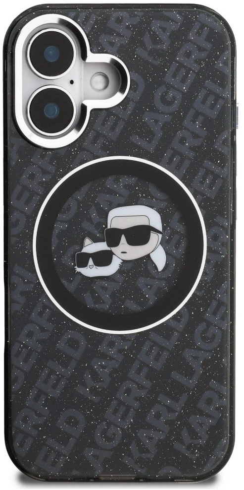 Karl Lagerfeld IML K&CH Heads Repeated Logo MagSafe dėklas Apple iPhone 16 juodos spalvos