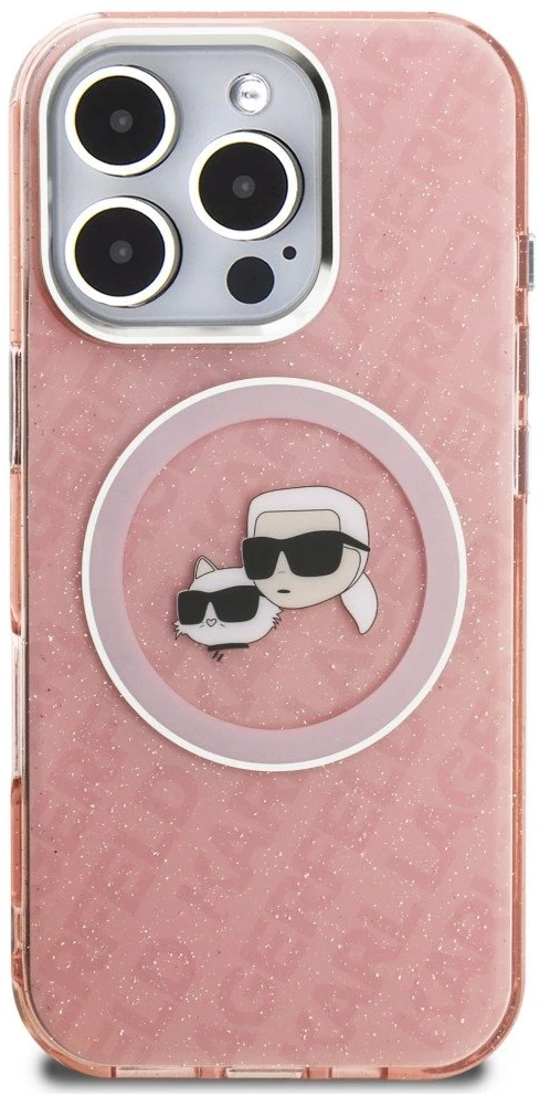 Karl Lagerfeld IML K&CH Heads Repeated Logo MagSafe dėklas Apple iPhone 16 Pro Max rožinės spalvos