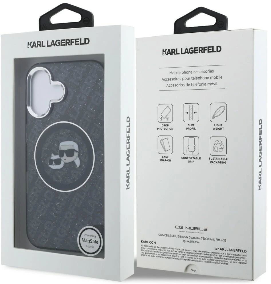 Karl Lagerfeld IML K&CH Heads Repeated Logo MagSafe dėklas Apple iPhone 16 juodos spalvos