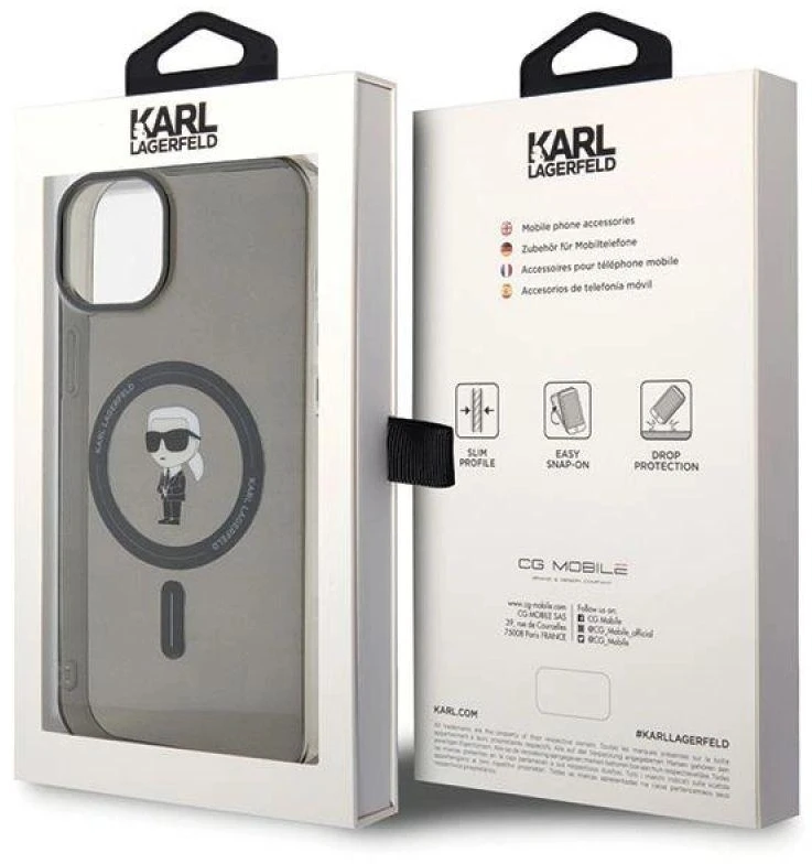 Karl Lagerfeld KLHMP15MHFCKNOK Apple iPhone 15 Plus / 14 Plus 6.7″ juodos spalvos kietas dėklas IML Ikonik MagSafe