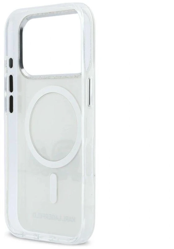 „Karl Lagerfeld IML Karl & Choupette Peekaboo Logo MagSafe“ dėklas, skirtas „iPhone 17 Pro“ – baltas
