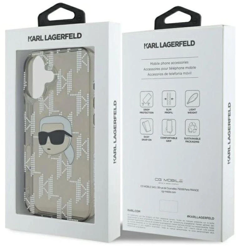 Karl Lagerfeld KLHCP16SHKLPKHK Apple iPhone 16 6.1″ juodos spalvos kietas dėklas IML Karl Head Electroplated