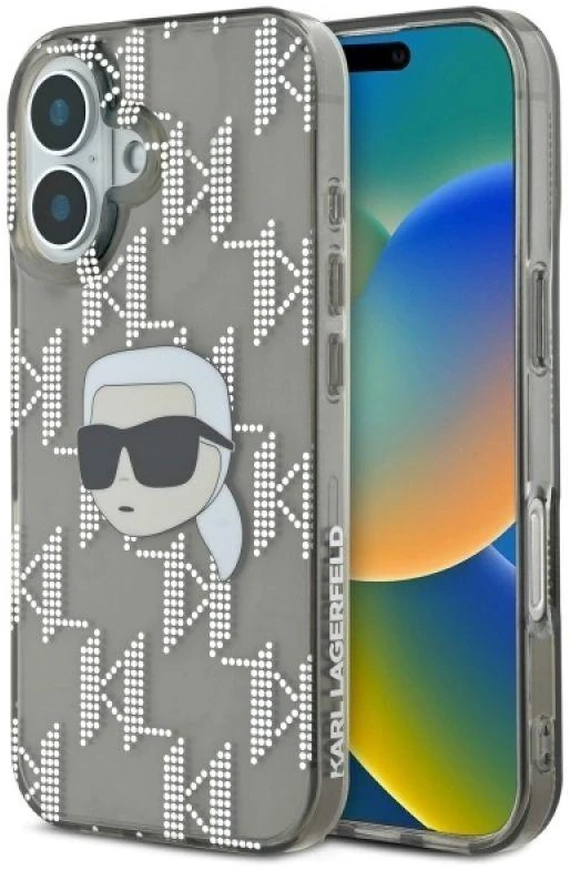 Karl Lagerfeld KLHCP16SHKLPKHK Apple iPhone 16 6.1″ juodos spalvos kietas dėklas IML Karl Head Electroplated