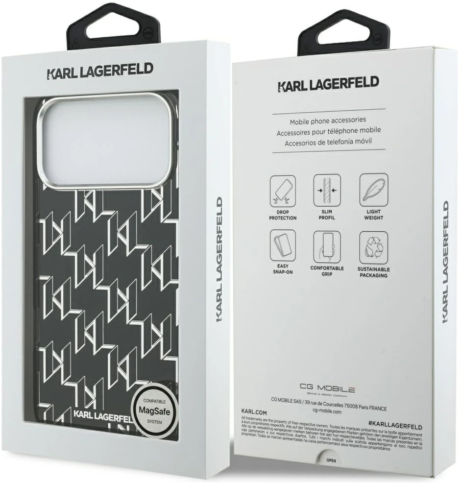 Karl Lagerfeld IML KL Monogram MagSafe dėklas skirtas Apple iPhone 17 Pro Max juodos spalvos