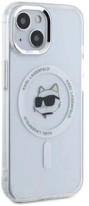 Karl Lagerfeld KLHMP15MHLSCHH Apple iPhone 15 Plus 6.7″ baltos spalvos kietas dėklas IML Metal Choupette Head MagSafe