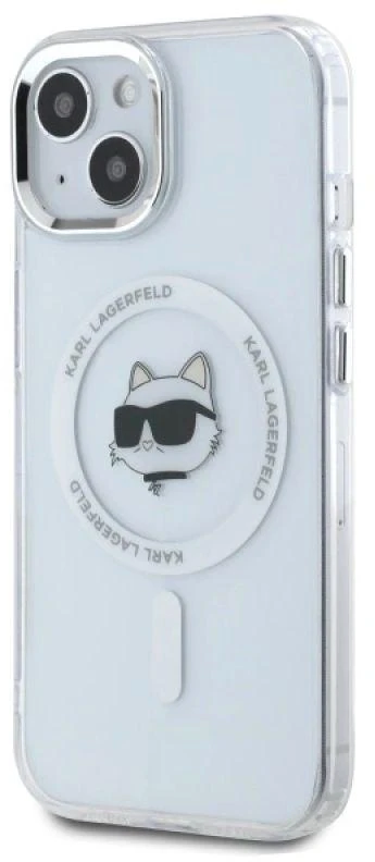 Karl Lagerfeld KLHMP15MHLSCHH Apple iPhone 15 Plus 6.7″ baltos spalvos kietas dėklas IML Metal Choupette Head MagSafe