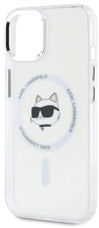 Karl Lagerfeld KLHMP15MHLSCHH Apple iPhone 15 Plus 6.7″ baltos spalvos kietas dėklas IML Metal Choupette Head MagSafe