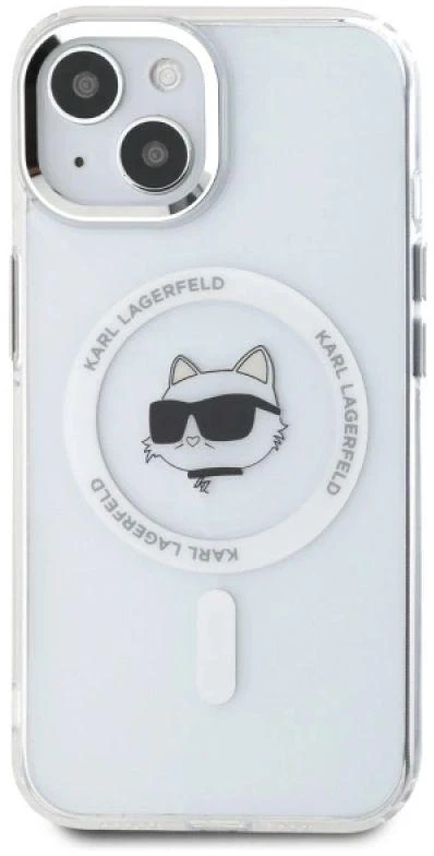 Karl Lagerfeld KLHMP15MHLSCHH Apple iPhone 15 Plus 6.7″ baltos spalvos kietas dėklas IML Metal Choupette Head MagSafe