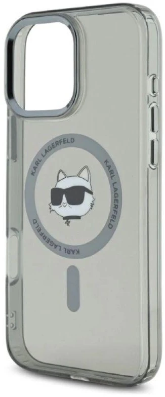 Karl Lagerfeld KLHMP16LHLSCHK Apple iPhone 16 Pro 6.3″ juodos spalvos kietas dėklas IML Metal Choupette Head MagSa