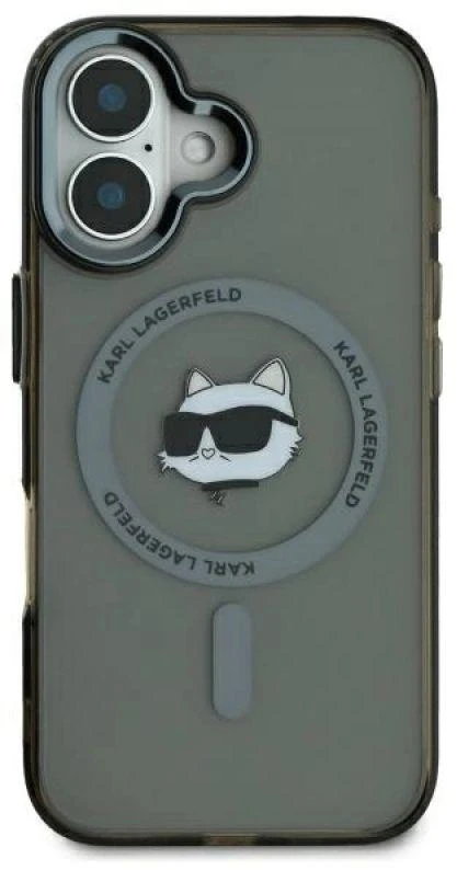 Karl Lagerfeld KLHMP16SHLSCHK Apple iPhone 16 6.1″ juodos spalvos kietas dėklas IML Metal Choupette Head MagSafe