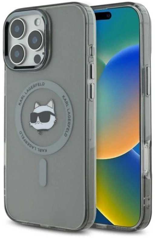 Karl Lagerfeld KLHMP16LHLSCHK Apple iPhone 16 Pro 6.3″ juodos spalvos kietas dėklas IML Metal Choupette Head MagSa