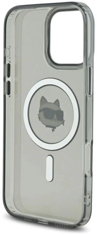 Karl Lagerfeld KLHMP16LHLSCHK Apple iPhone 16 Pro 6.3″ juodos spalvos kietas dėklas IML Metal Choupette Head MagSa