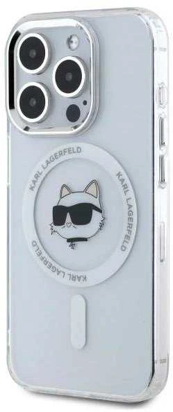 Karl Lagerfeld KLHMP15LHLSCHH Apple iPhone 15 Pro 6.1″ baltos spalvos kietas dėklas IML Metal Choupette Head MagSafe