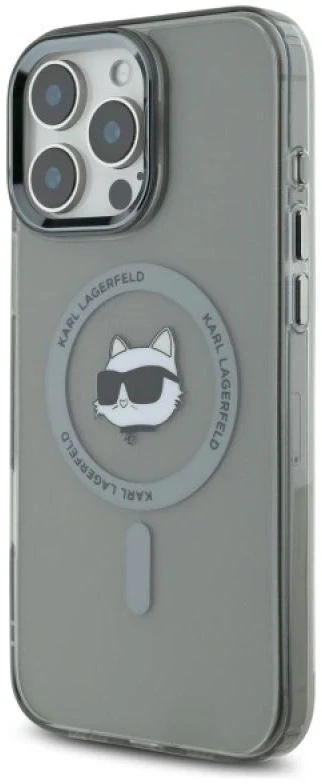 Karl Lagerfeld KLHMP16LHLSCHK Apple iPhone 16 Pro 6.3″ juodos spalvos kietas dėklas IML Metal Choupette Head MagSa