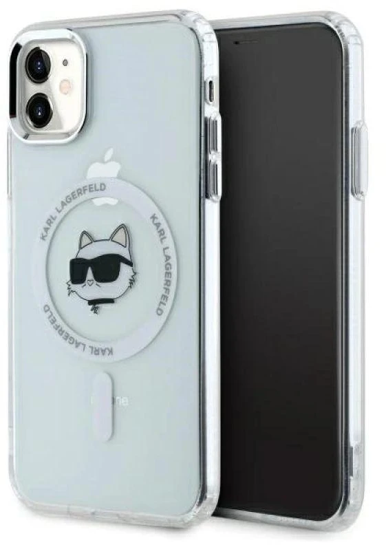 Karl Lagerfeld KLHMN61HLSCHH Apple iPhone 11 / Xr 6.1″ baltos spalvos kietas dėklas IML Metal Choupette Head Mag