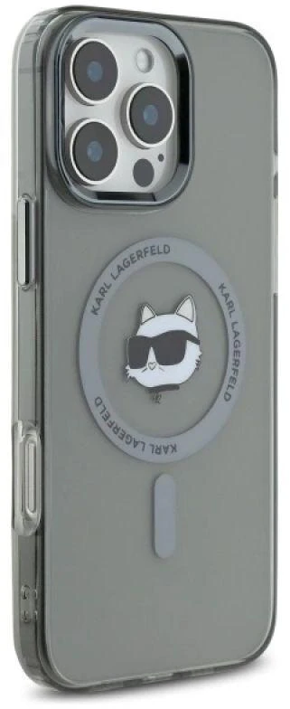 Karl Lagerfeld KLHMP16LHLSCHK Apple iPhone 16 Pro 6.3″ juodos spalvos kietas dėklas IML Metal Choupette Head MagSa