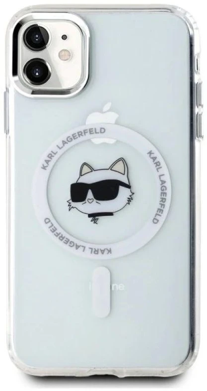 Karl Lagerfeld KLHMN61HLSCHH Apple iPhone 11 / Xr 6.1″ baltos spalvos kietas dėklas IML Metal Choupette Head Mag