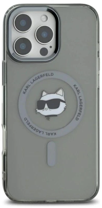 Karl Lagerfeld KLHMP16LHLSCHK Apple iPhone 16 Pro 6.3″ juodos spalvos kietas dėklas IML Metal Choupette Head MagSa