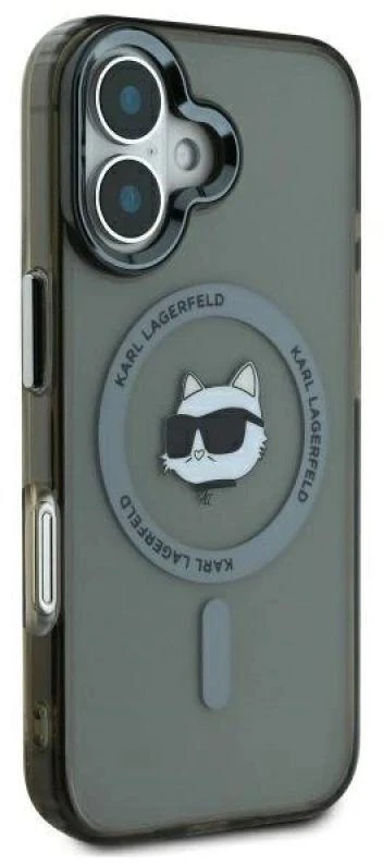 Karl Lagerfeld KLHMP16SHLSCHK Apple iPhone 16 6.1″ juodos spalvos kietas dėklas IML Metal Choupette Head MagSafe