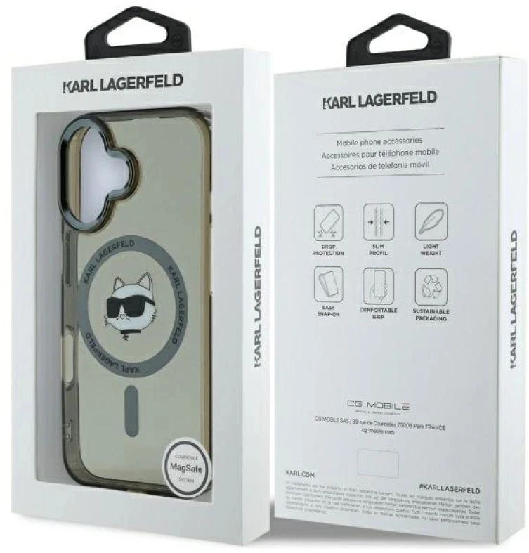 Karl Lagerfeld KLHMP16MHLSCHK Apple iPhone 16 Plus 6.7″ juodos spalvos kietas dėklas IML Metal Choupette Head MagS