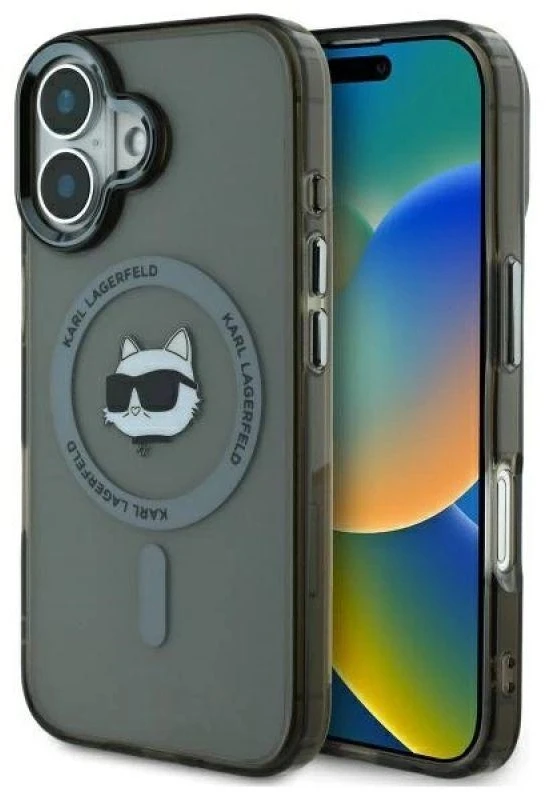 Karl Lagerfeld KLHMP16MHLSCHK Apple iPhone 16 Plus 6.7″ juodos spalvos kietas dėklas IML Metal Choupette Head MagS