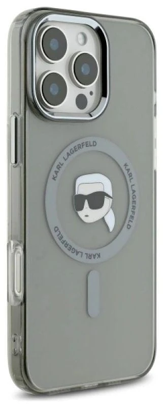 Karl Lagerfeld KLHMP16LHLSKIK Apple iPhone 16 Pro 6.3″ juodos spalvos kietas dėklas IML Metal Karl Head MagSafe