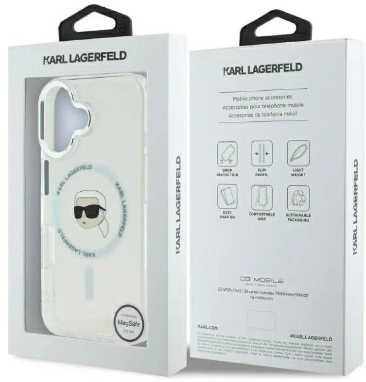 Karl Lagerfeld KLHMP16MHLSKIH Apple iPhone 16 Plus 6.7″ baltos spalvos kietas dėklas IML Metal Karl Head MagSafe