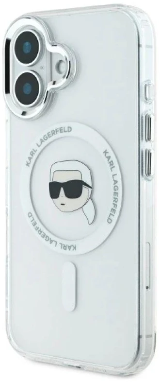 Karl Lagerfeld KLHMP16MHLSKIH Apple iPhone 16 Plus 6.7″ baltos spalvos kietas dėklas IML Metal Karl Head MagSafe
