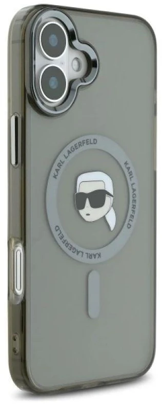Karl Lagerfeld KLHMP16SHLSKIK Apple iPhone 16 6.1″ juodos spalvos kietas dėklas IML Metal Karl Head MagSafe