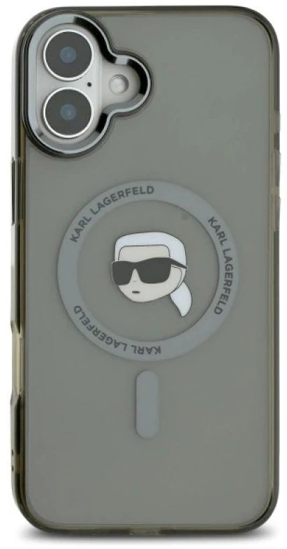 Karl Lagerfeld KLHMP16MHLSKIK Apple iPhone 16 Plus 6.7″ juodos spalvos kietas dėklas IML Metal Karl Head MagSafe