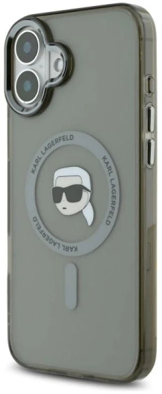 Karl Lagerfeld KLHMP16MHLSKIK Apple iPhone 16 Plus 6.7″ juodos spalvos kietas dėklas IML Metal Karl Head MagSafe