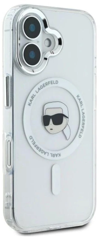 Karl Lagerfeld KLHMP16MHLSKIH Apple iPhone 16 Plus 6.7″ baltos spalvos kietas dėklas IML Metal Karl Head MagSafe