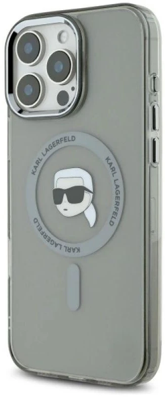 Karl Lagerfeld KLHMP16LHLSKIK Apple iPhone 16 Pro 6.3″ juodos spalvos kietas dėklas IML Metal Karl Head MagSafe