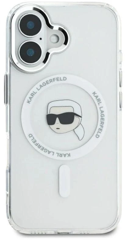 Karl Lagerfeld KLHMP16MHLSKIH Apple iPhone 16 Plus 6.7″ baltos spalvos kietas dėklas IML Metal Karl Head MagSafe
