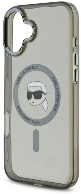 Karl Lagerfeld KLHMP16SHLSKIK Apple iPhone 16 6.1″ juodos spalvos kietas dėklas IML Metal Karl Head MagSafe