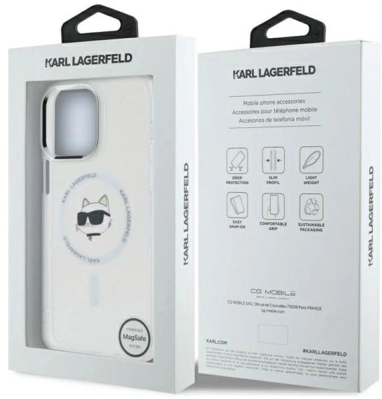 Karl Lagerfeld KLHMP14XHLSCHH Apple iPhone 14 Pro Max 6.7″ baltos spalvos kietas dėklas IML Metal Choupette Head