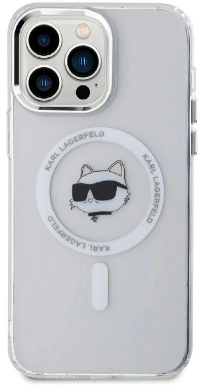 Karl Lagerfeld KLHMP14XHLSCHH Apple iPhone 14 Pro Max 6.7″ baltos spalvos kietas dėklas IML Metal Choupette Head