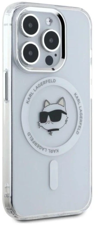 Karl Lagerfeld KLHMP15LHLSCHH Apple iPhone 15 Pro 6.1″ baltos spalvos kietas dėklas IML Metal Choupette Head MagSafe