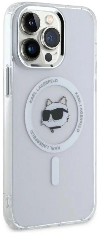 Karl Lagerfeld KLHMP14XHLSCHH Apple iPhone 14 Pro Max 6.7″ baltos spalvos kietas dėklas IML Metal Choupette Head
