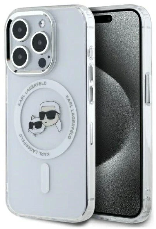 Karl Lagerfeld IML K&CH Heads Metal Frame MagSafe dėklas telefonui Apple iPhone 15 Pro skaidrus