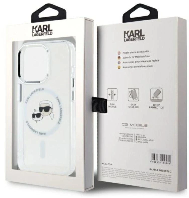 Karl Lagerfeld IML K&CH Heads Metal Frame MagSafe dėklas telefonui Apple iPhone 15 Pro skaidrus