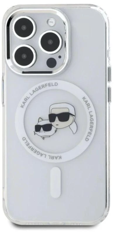 Karl Lagerfeld IML K&CH Heads Metal Frame MagSafe dėklas telefonui Apple iPhone 15 Pro skaidrus